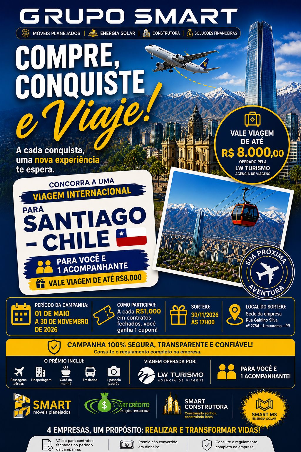 Cartaz oficial — Compre, Conquiste e Viaje para Santiago do Chile